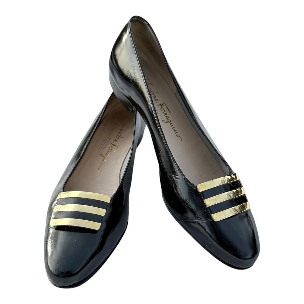 Wonderful Salvatore Ferragamo Black and Gold Flats - Very Good Used Condition!